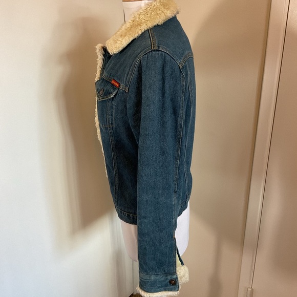 Vintage Roxy Sherpa Lined Denim Jacket Y2K Blue Jean Trucker Coat 100% Cotton - Picture 4 of 8